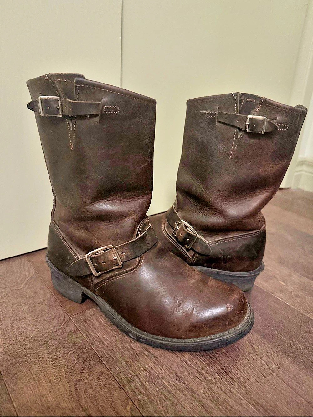 Frye Brown Leather Engineer Moto Boots | Size 9 | Vintage Distressed